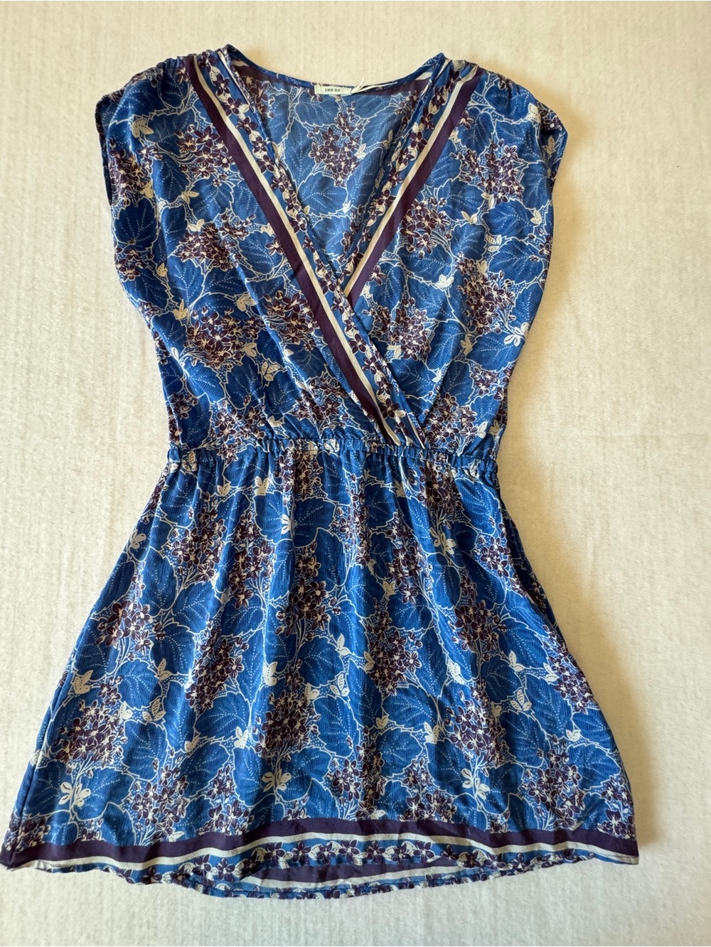 Kimchi Blue silk Blue Floral Faux-Wrap Mini Dress